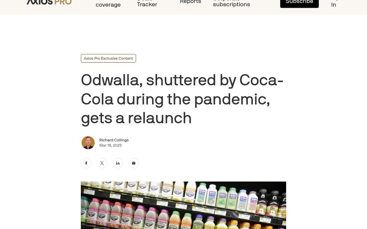 Axios coverage of the Odwalla relaunch