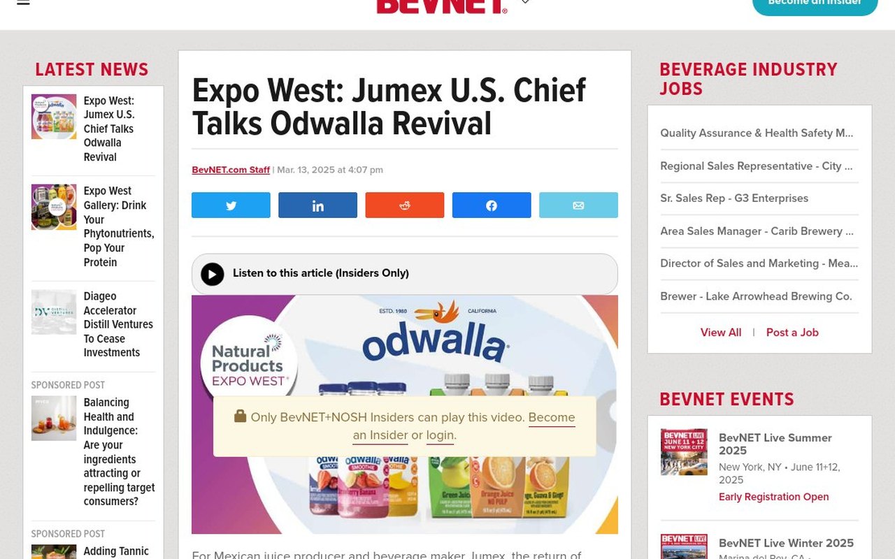 BevNET coverage of the Odwalla revival